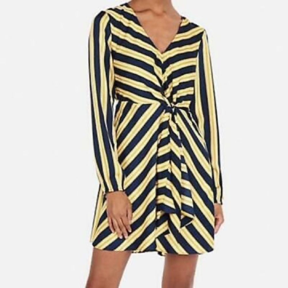 EXPRESS | Stripped Knotted V-Neck Mini Dress